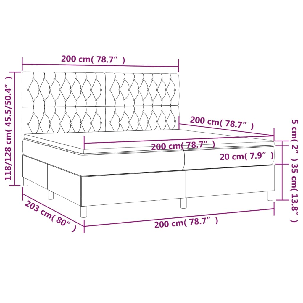 kontinentalseng med madras 200x200 cm stof sort