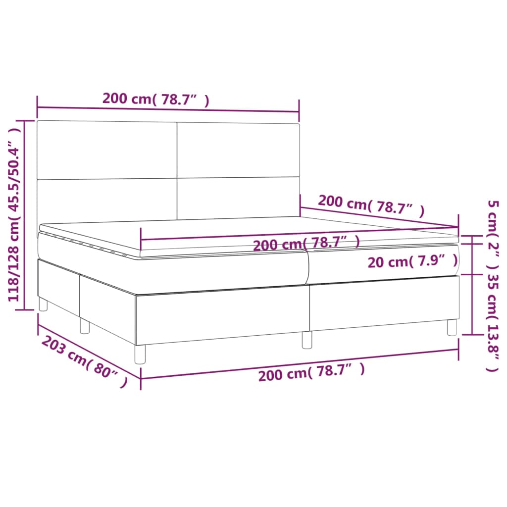 kontinentalseng med madras 200x200 cm stof sort