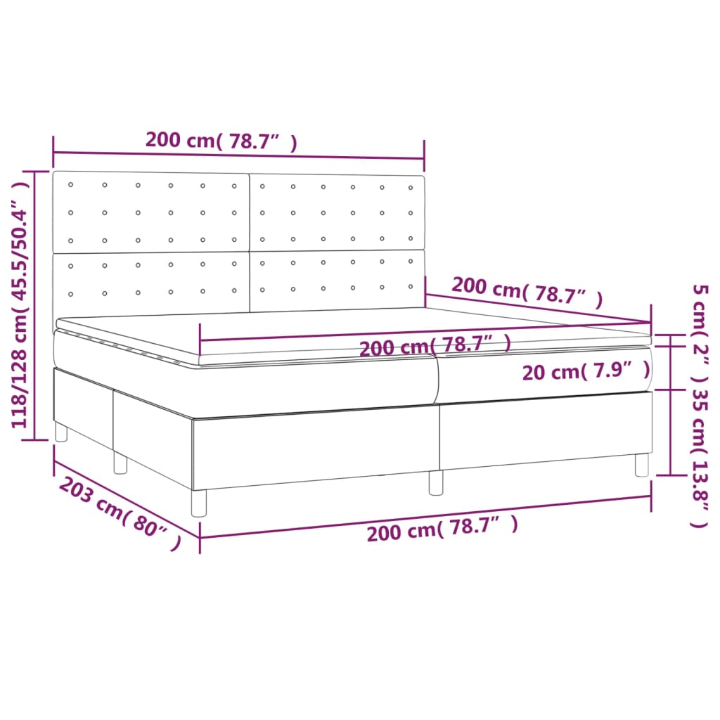 kontinentalseng med madras 200x200 cm stof sort