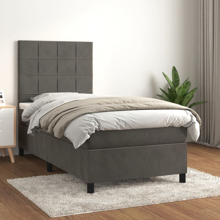 kontinentalseng med madras 80x200 cm fløjl mørkegrå