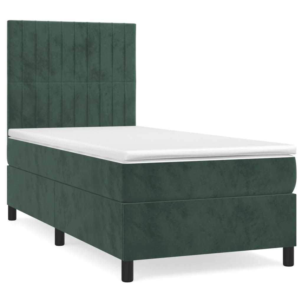 kontinentalseng med madras 80x200 cm fløjl mørkegrøn