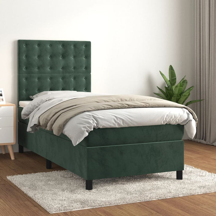 kontinentalseng med madras 80x200 cm fløjl mørkegrøn