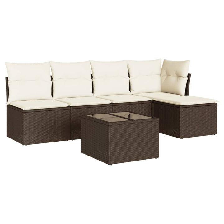 sofasæt til haven 6 dele med hynder polyrattan brun