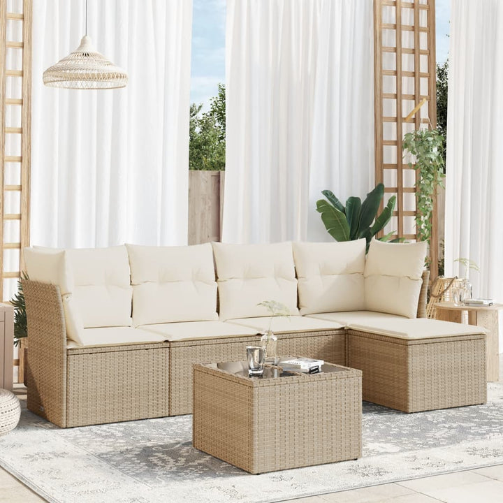sofasæt til haven 6 dele med hynder polyrattan beige