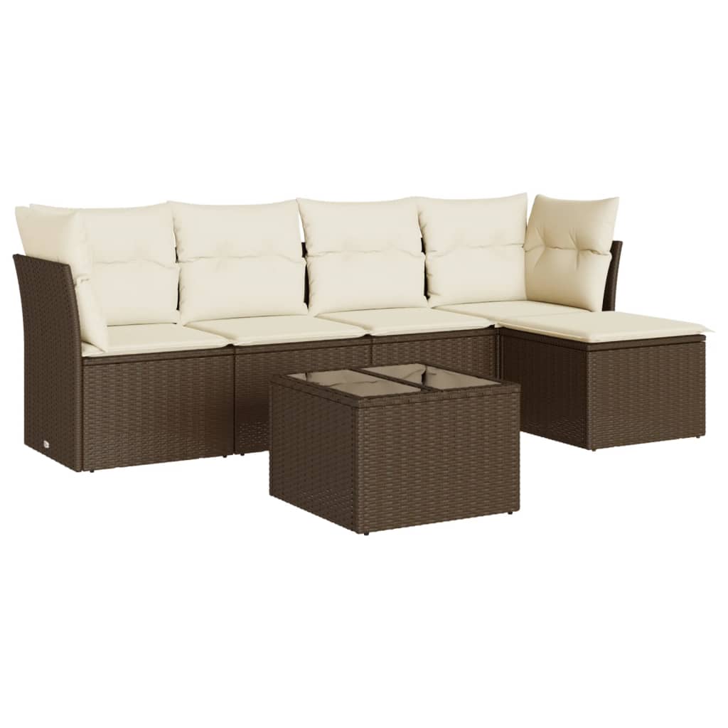 sofasæt til haven 6 dele med hynder polyrattan brun
