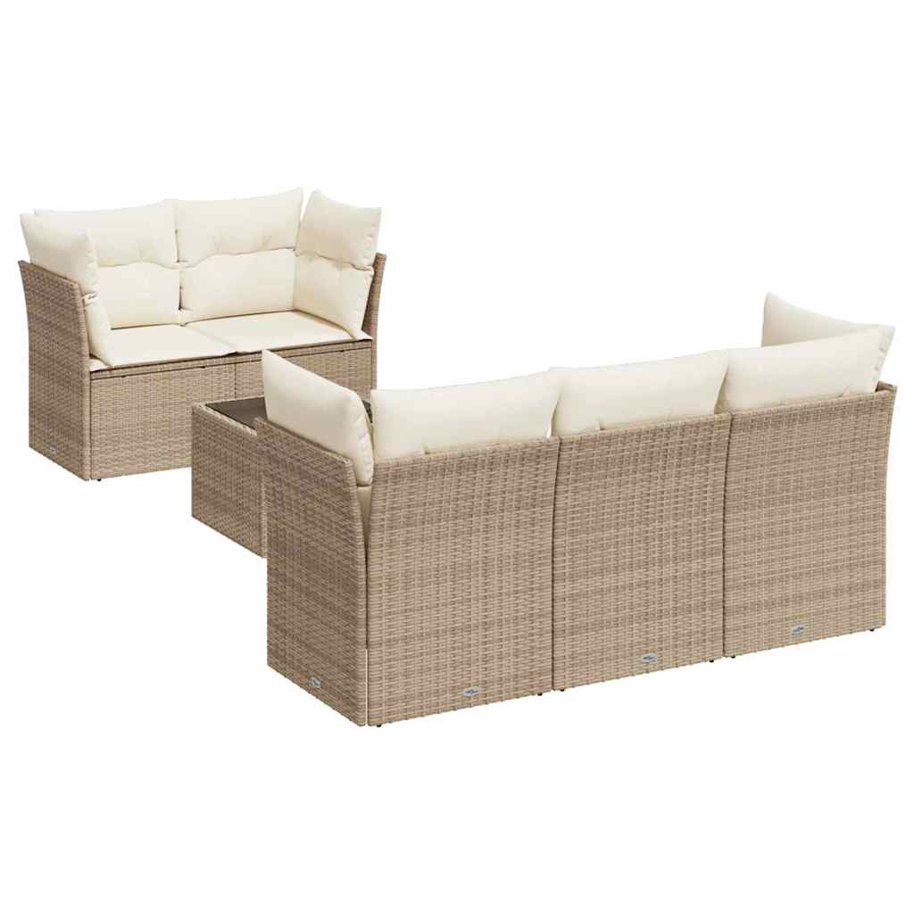 sofasæt til haven 6 dele med hynder polyrattan beige