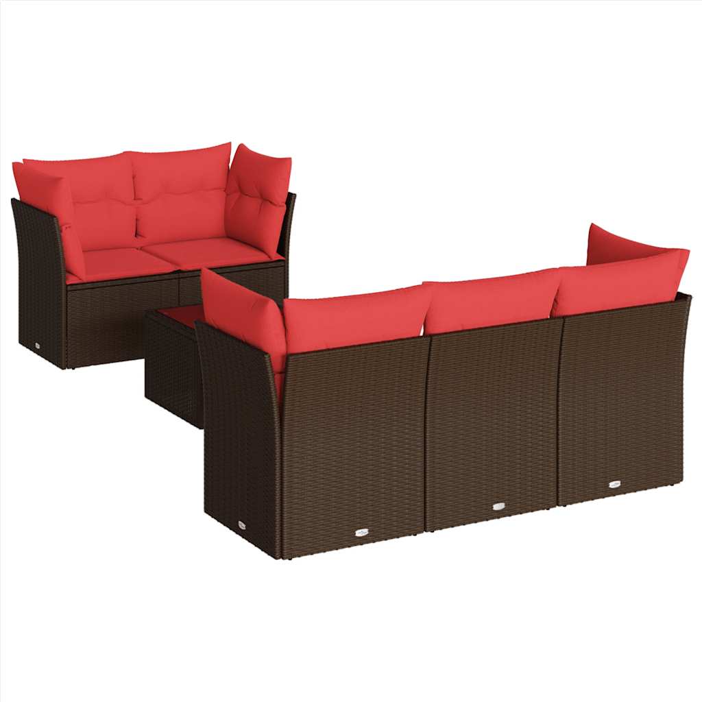 sofasæt til haven 6 dele med hynder polyrattan brun