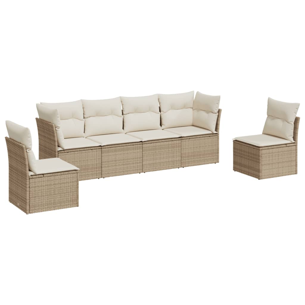 sofasæt til haven 6 dele med hynder polyrattan beige