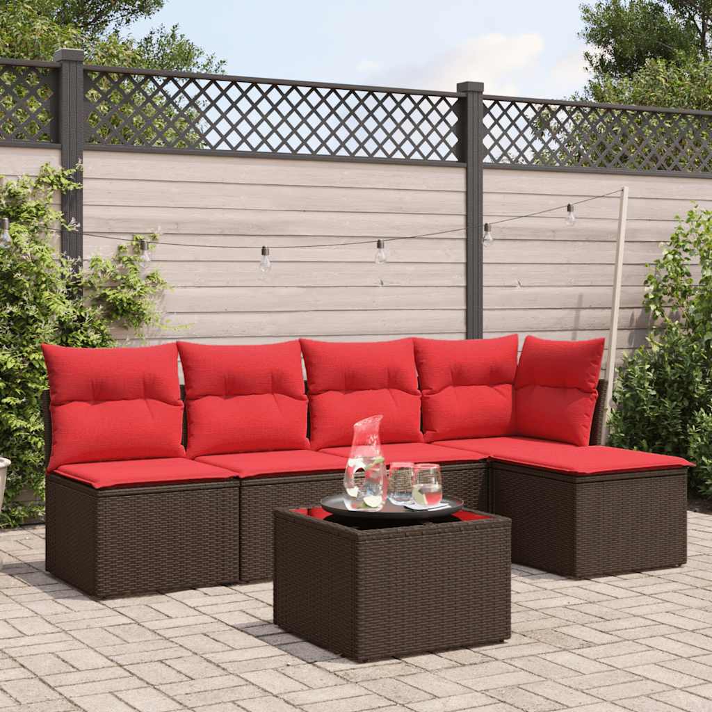sofasæt til haven 6 dele med hynder polyrattan brun
