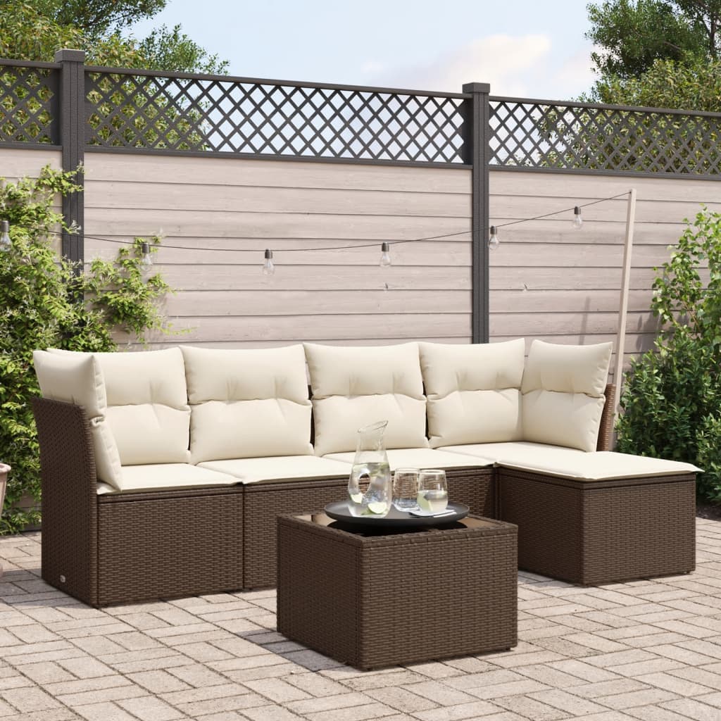 sofasæt til haven 6 dele med hynder polyrattan brun