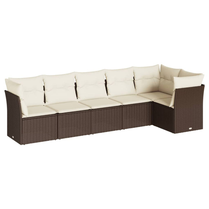 sofasæt til haven 6 dele med hynder polyrattan brun