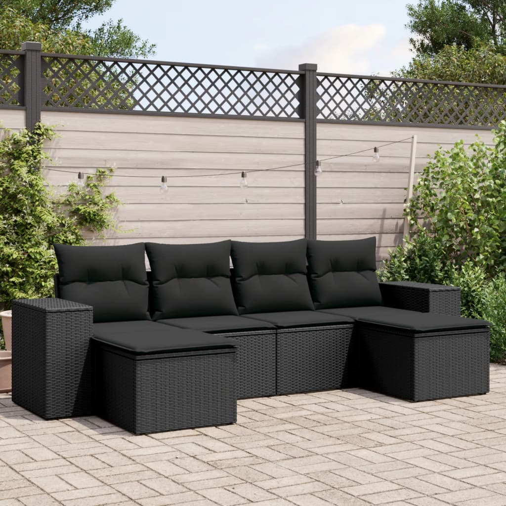 sofasæt til haven 6 dele med hynder polyrattan sort