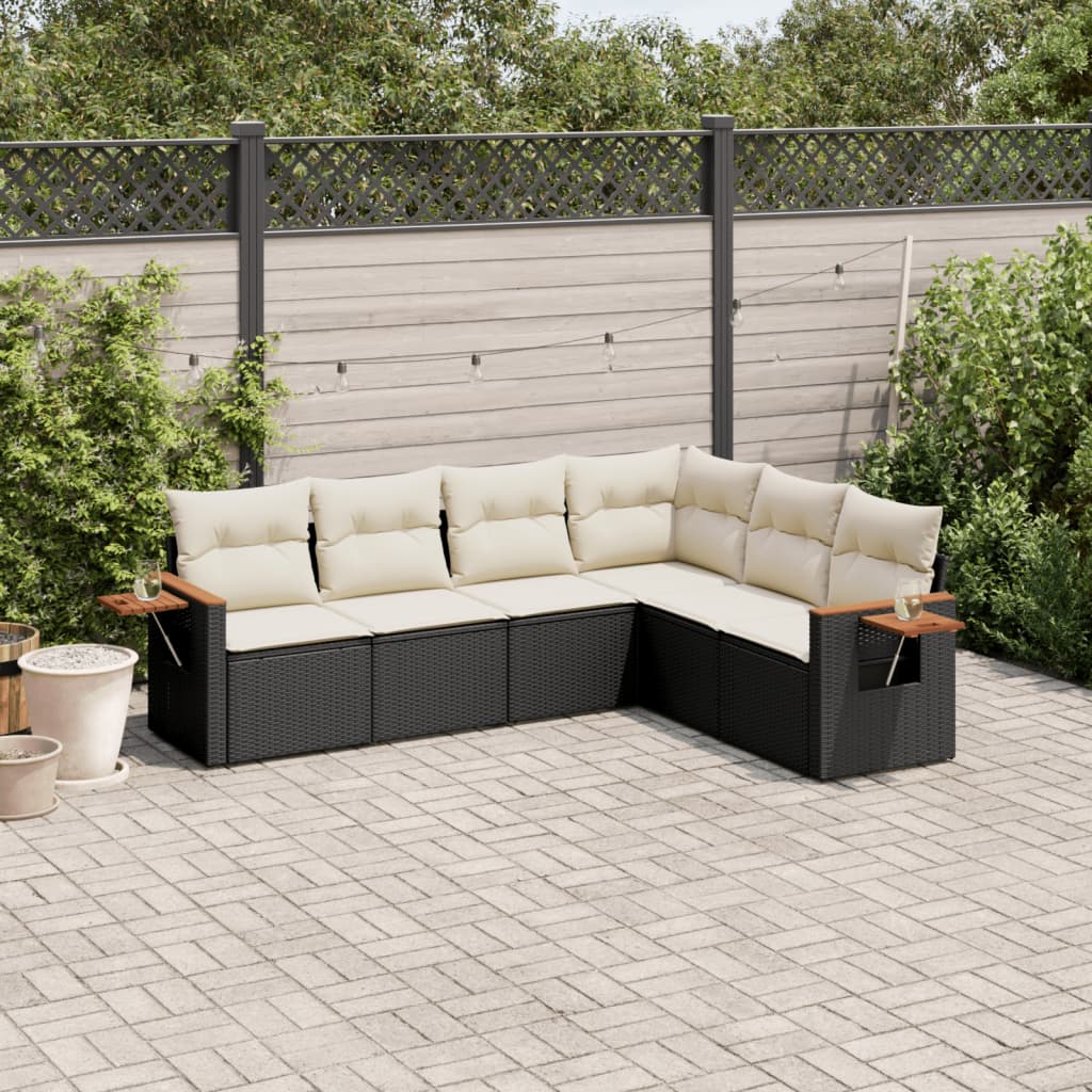 sofasæt til haven 6 dele med hynder polyrattan sort