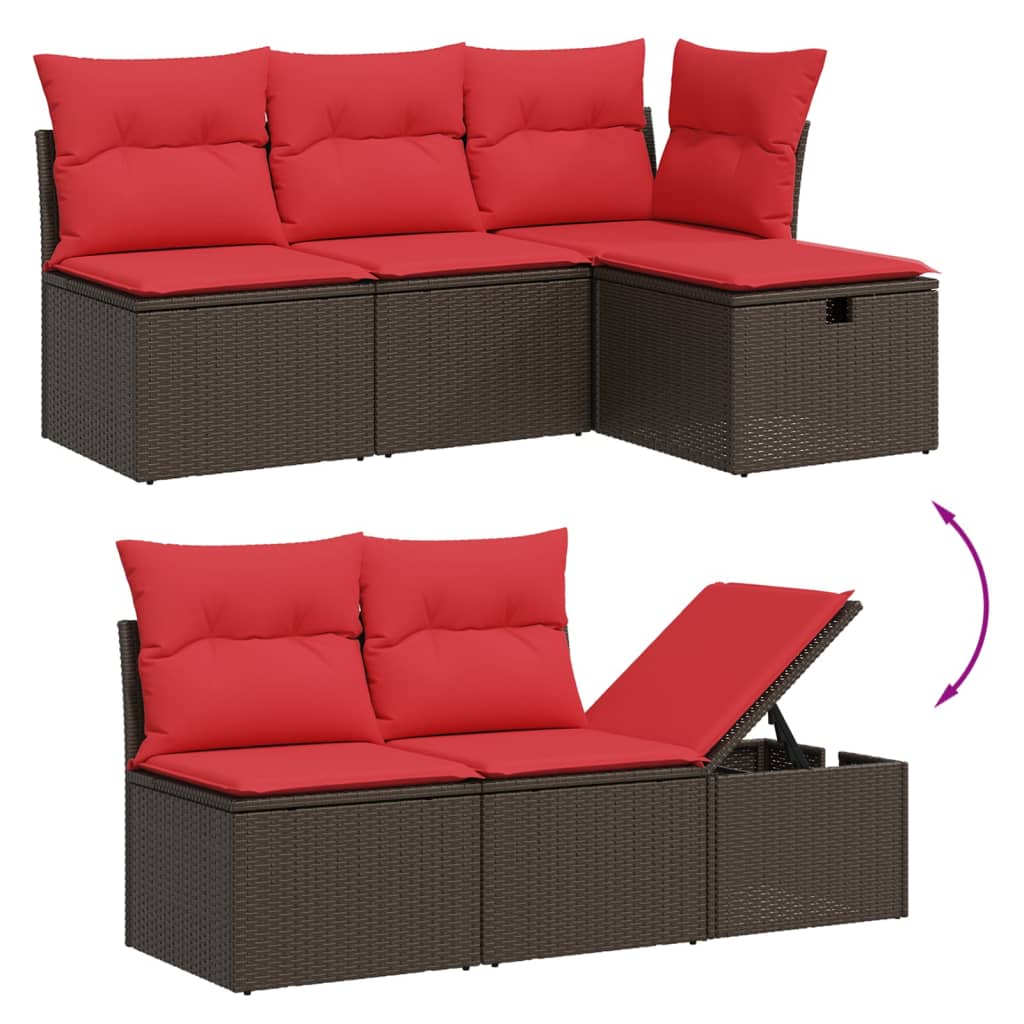 sofasæt til haven 6 dele med hynder polyrattan brun