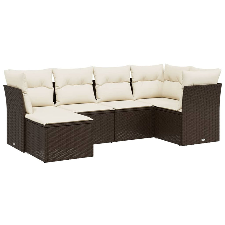 sofasæt til haven 6 dele med hynder polyrattan brun