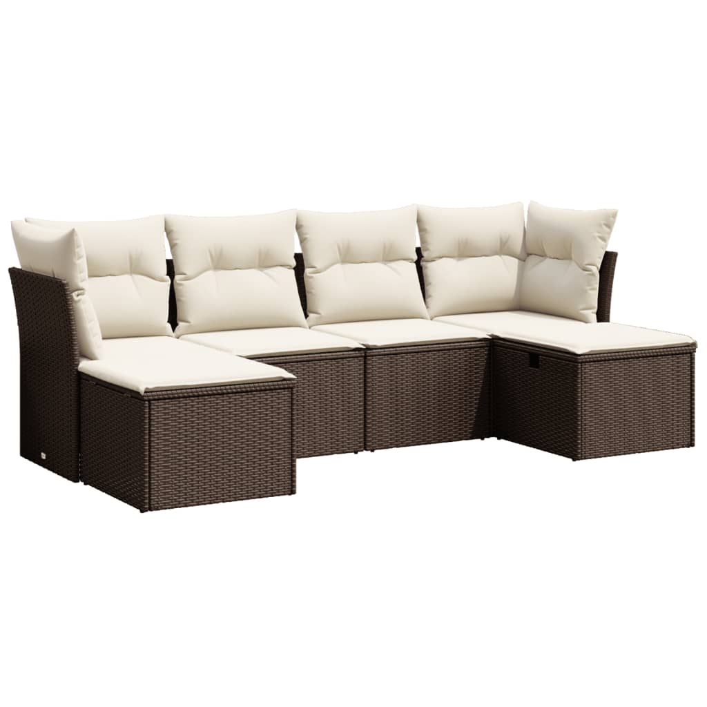 sofasæt til haven 6 dele med hynder polyrattan brun