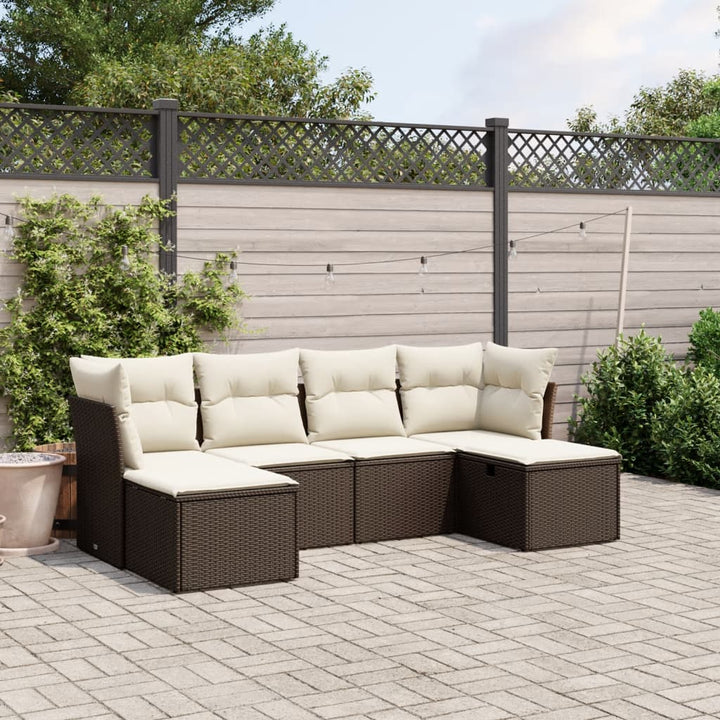 sofasæt til haven 6 dele med hynder polyrattan brun