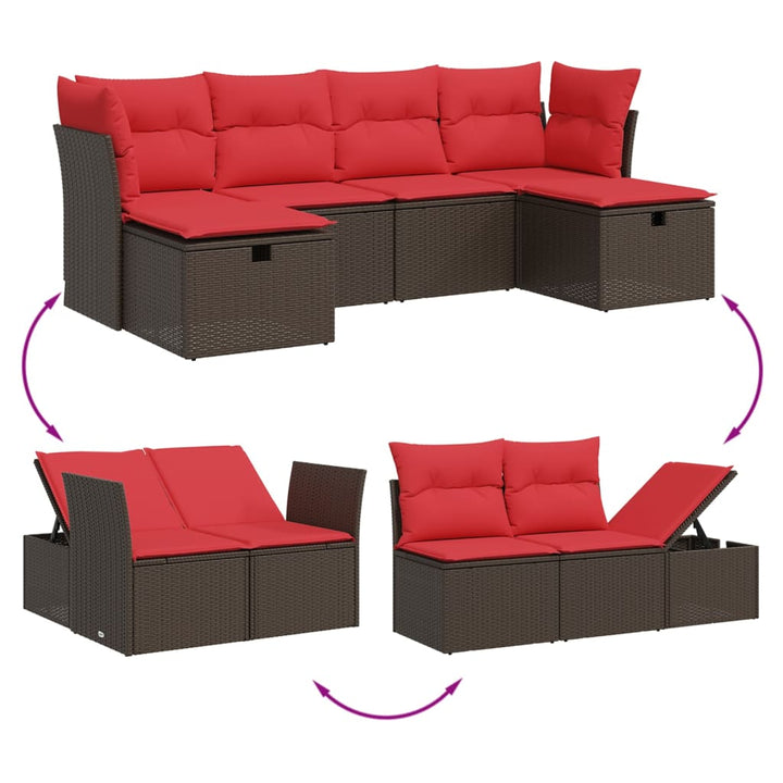 sofasæt til haven 6 dele med hynder polyrattan brun