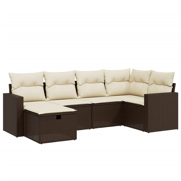 sofasæt til haven 6 dele med hynder polyrattan brun