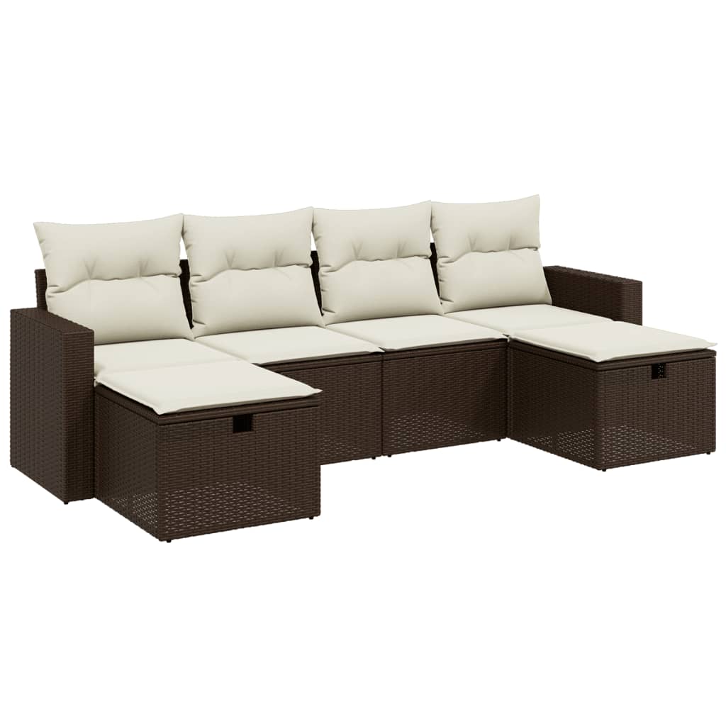 sofasæt til haven 6 dele med hynder polyrattan brun