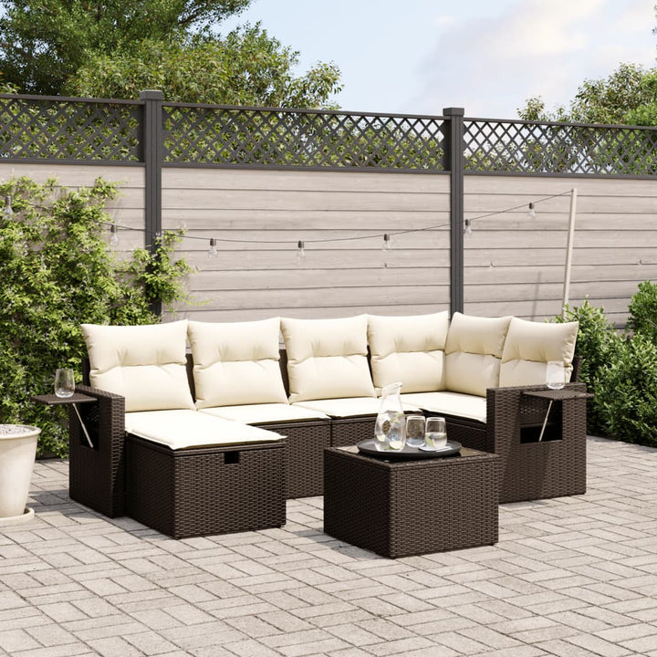 sofasæt til haven 6 dele med hynder polyrattan brun