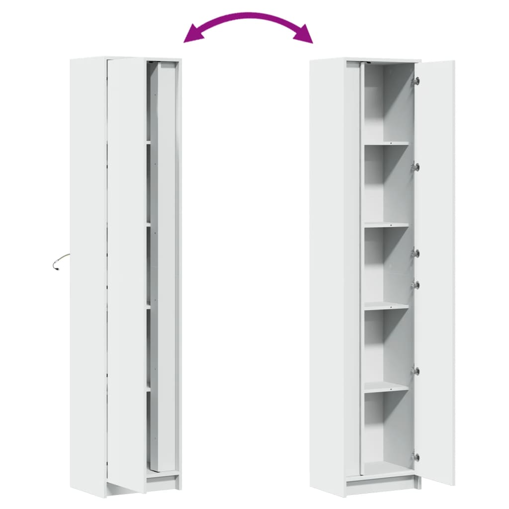 skab med LED-lys 41,5x32,5x200 cm konstrueret træ hvid