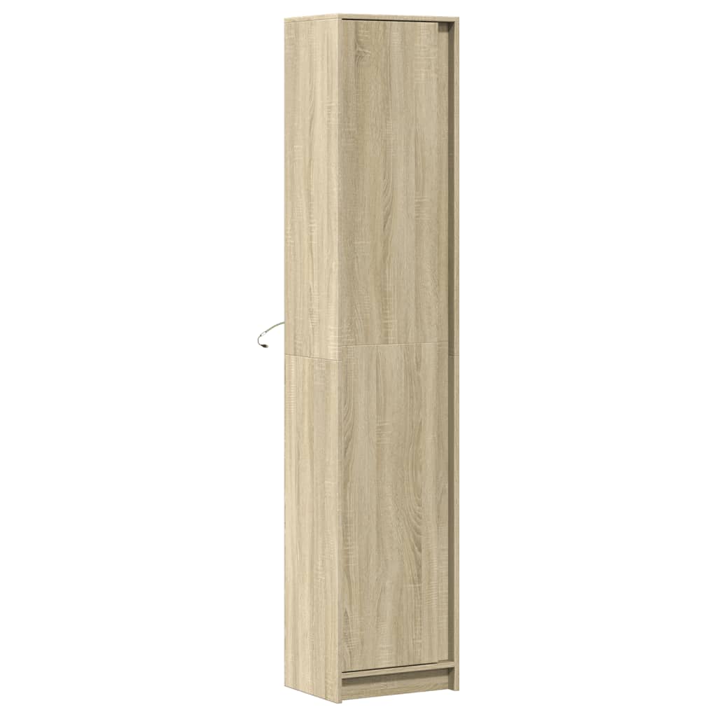 skab med LED-lys 41,5x32,5x200 cm konstrueret træ sonoma-eg