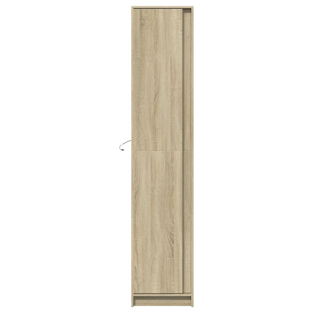 skab med LED-lys 41,5x32,5x200 cm konstrueret træ sonoma-eg