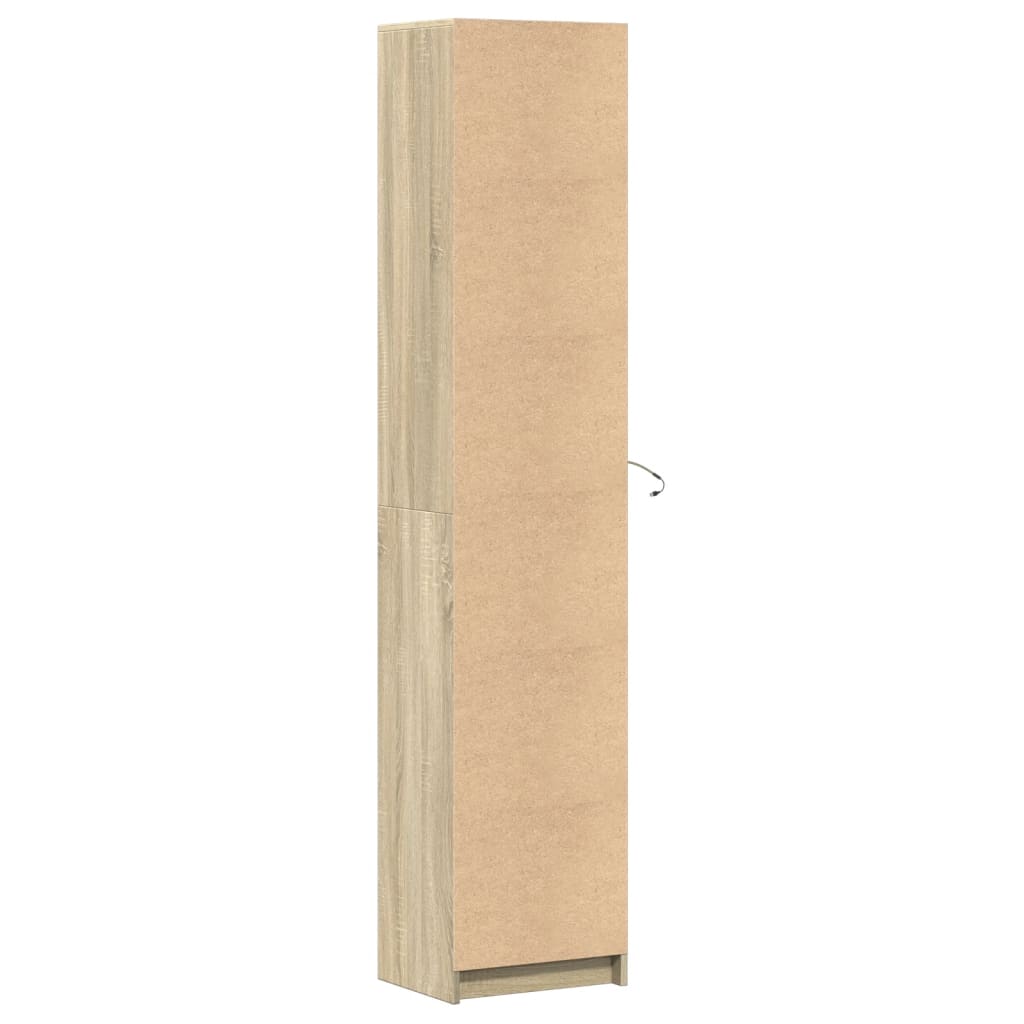 skab med LED-lys 41,5x32,5x200 cm konstrueret træ sonoma-eg