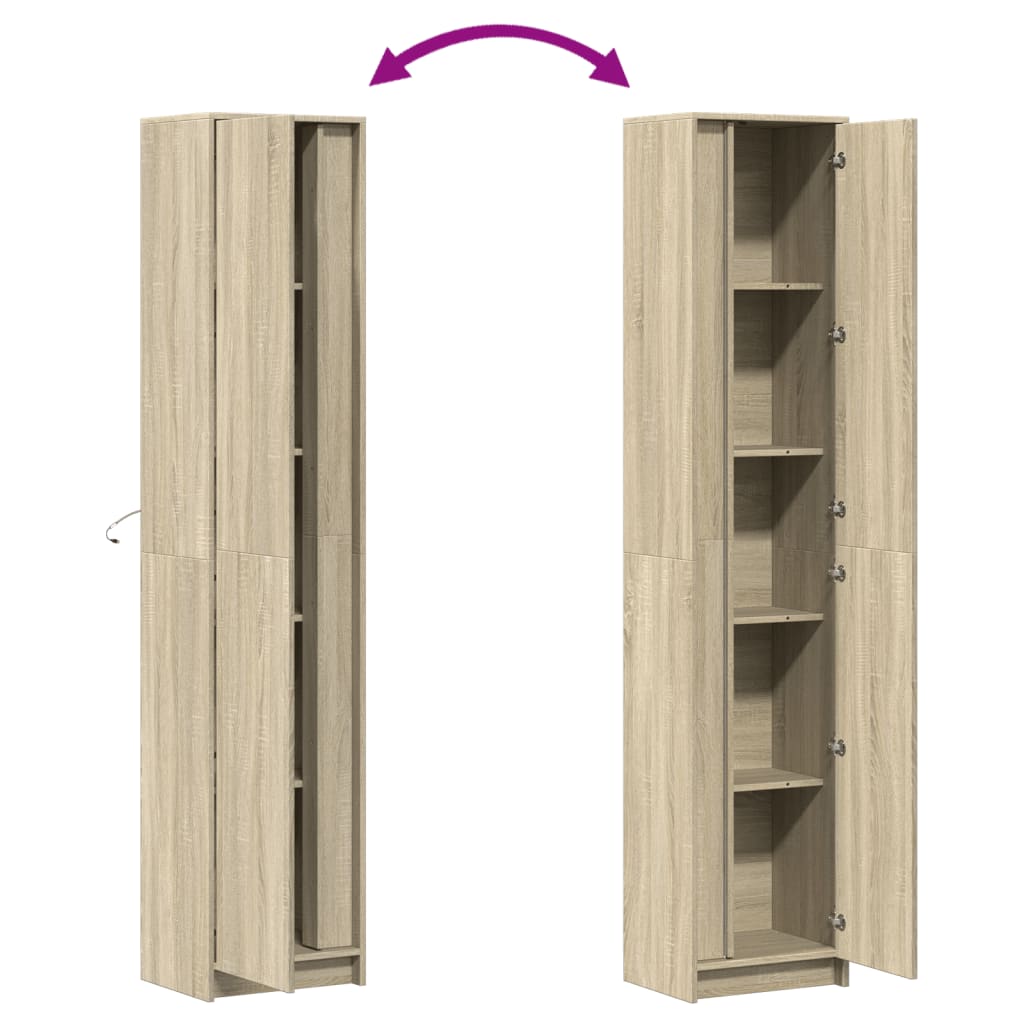 skab med LED-lys 41,5x32,5x200 cm konstrueret træ sonoma-eg