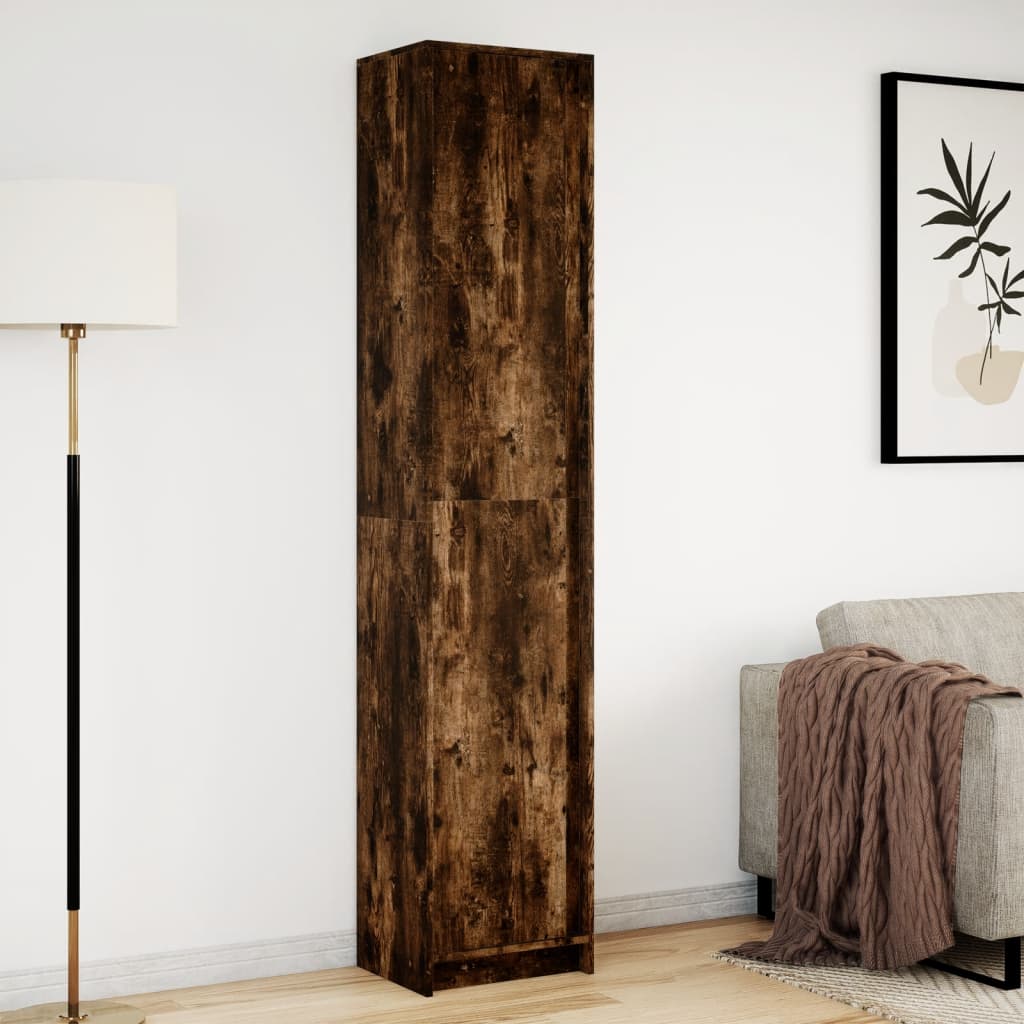 skab med LED-lys 41,5x32,5x200 cm konstrueret træ røget eg