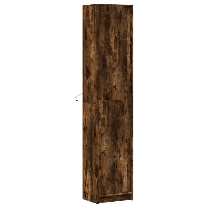 skab med LED-lys 41,5x32,5x200 cm konstrueret træ røget eg