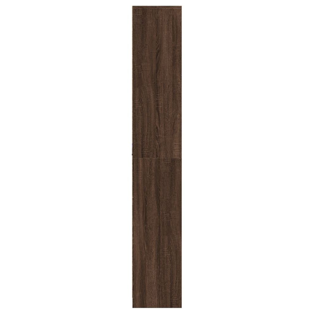 skab med LED-lys 41,5x32,5x200 cm konstrueret træ brunt eg