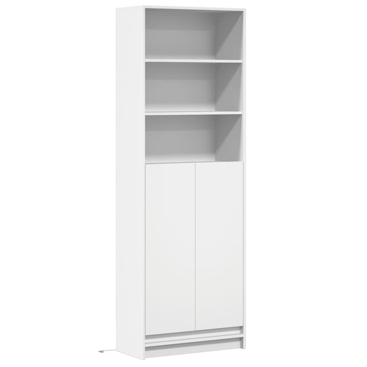 skab med LED-lys 69x32,5x200 cm konstrueret træ hvid