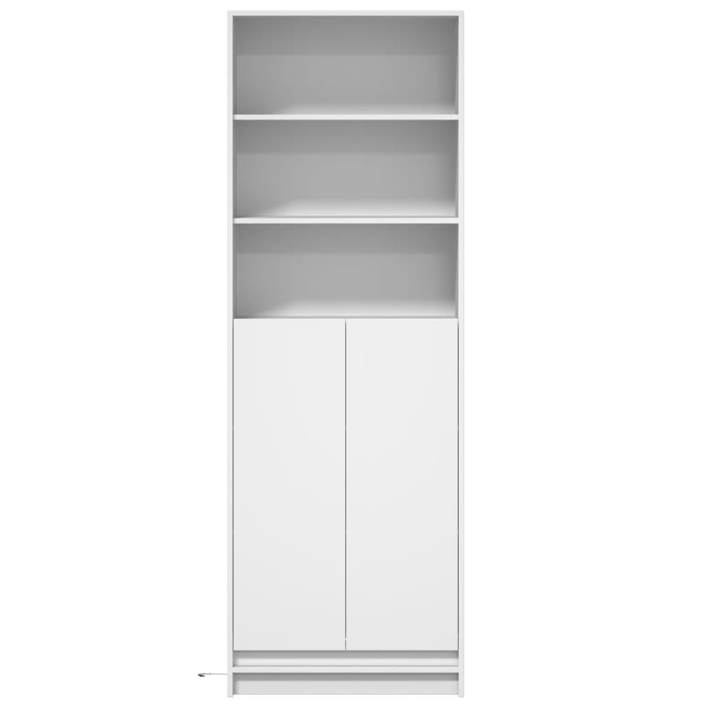 skab med LED-lys 69x32,5x200 cm konstrueret træ hvid