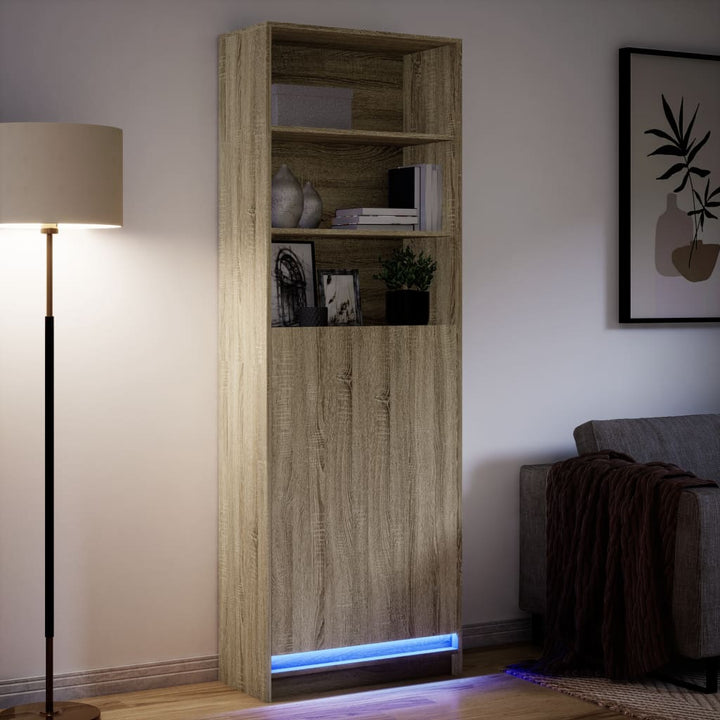 skab med LED-lys 69x32,5x200 cm konstrueret træ sonoma-eg