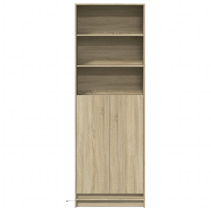 skab med LED-lys 69x32,5x200 cm konstrueret træ sonoma-eg