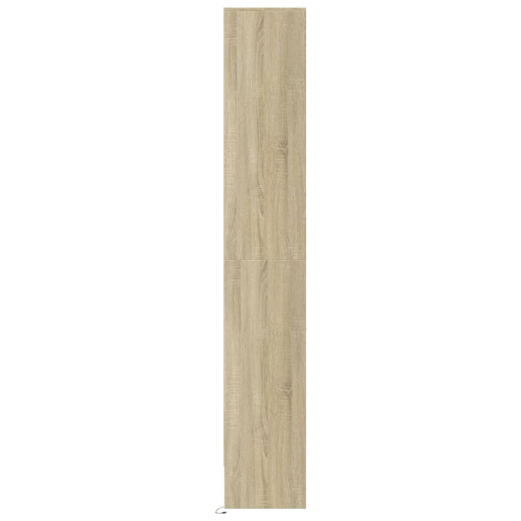 skab med LED-lys 69x32,5x200 cm konstrueret træ sonoma-eg