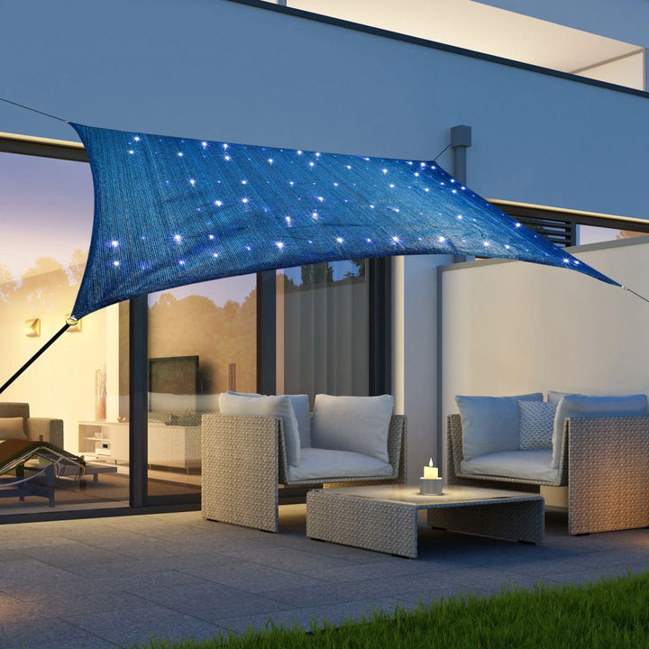 solsejl med 100 LED-lys 2x3 m blå