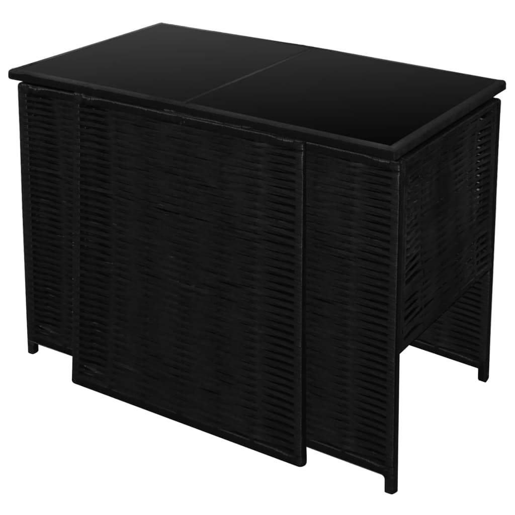 bistrosæt 3 dele med hynder polyrattan sort