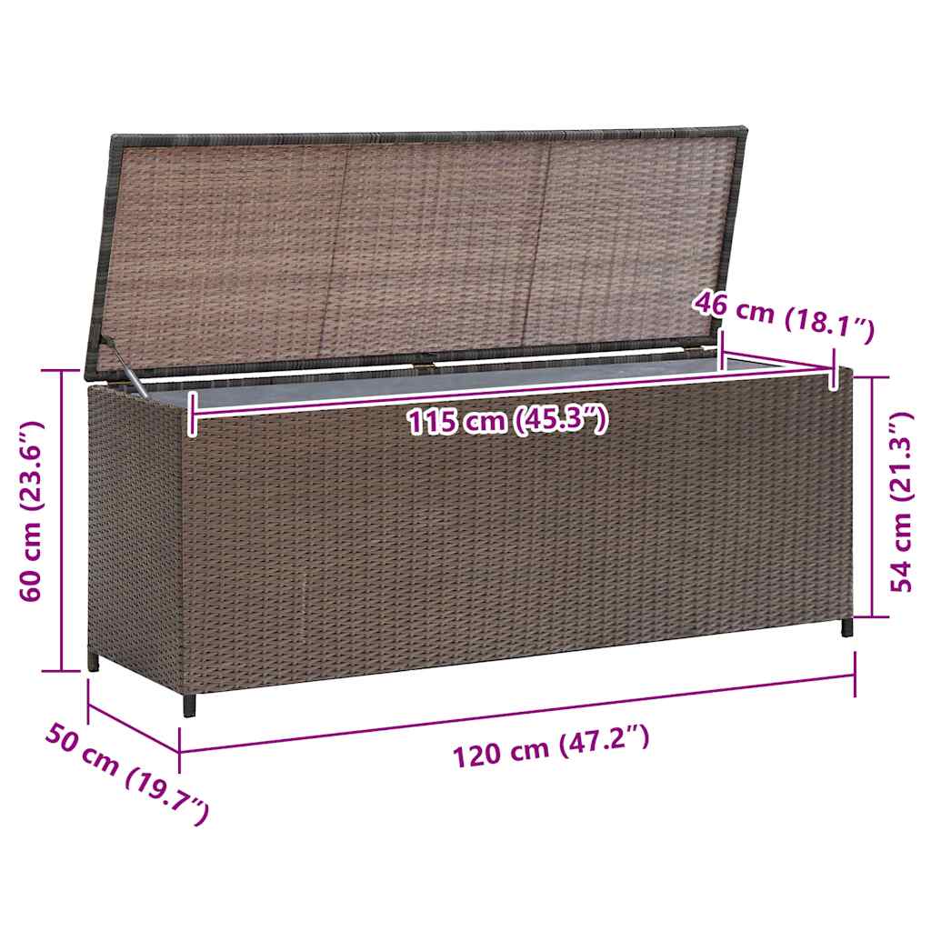 udendørs opbevaringkasse brun 120x50x60 cm polyrattan