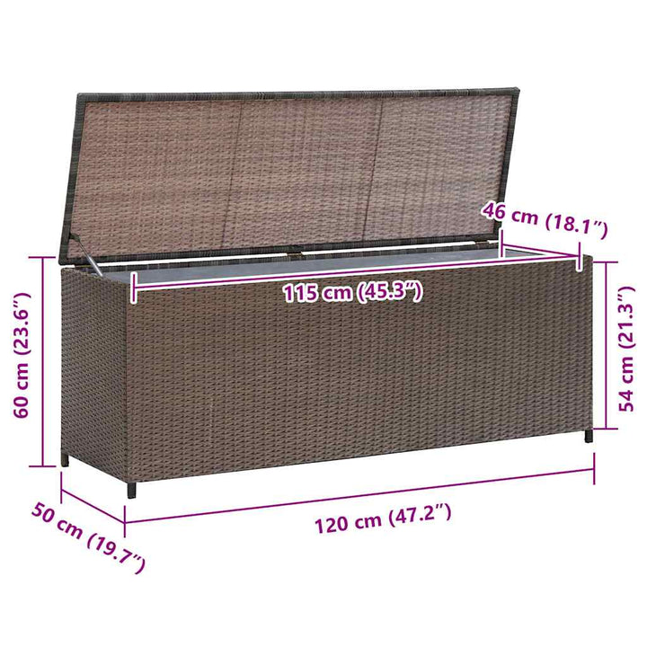 udendørs opbevaringkasse brun 120x50x60 cm polyrattan