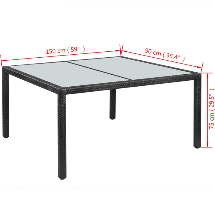 havebord polyrattan 150 x 90 x 75 cm sort