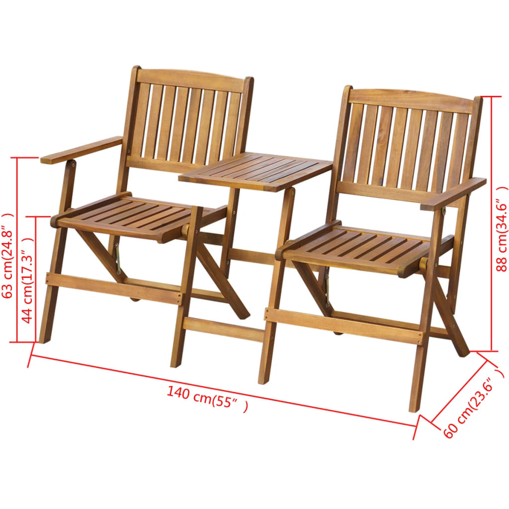 foldbar havebænk med tebord 140 cm massivt akacietræ