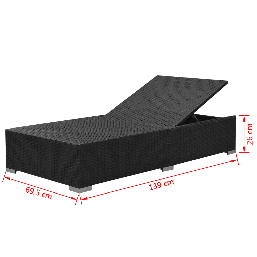 haveloungesæt 3 dele med hynder polyrattan sort