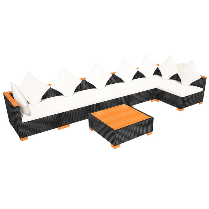 haveloungesæt 7 dele med hynder polyrattan sort