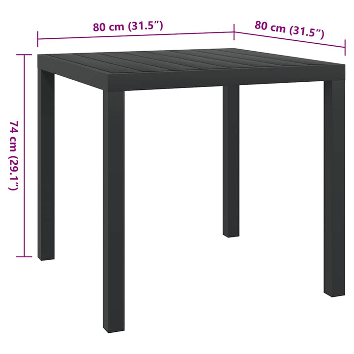 havebord WPC aluminium 80 x 80 x 74 cm sort