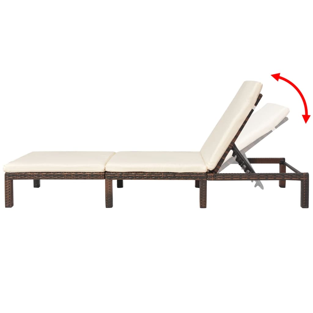liggestol med hynde polyrattan brun