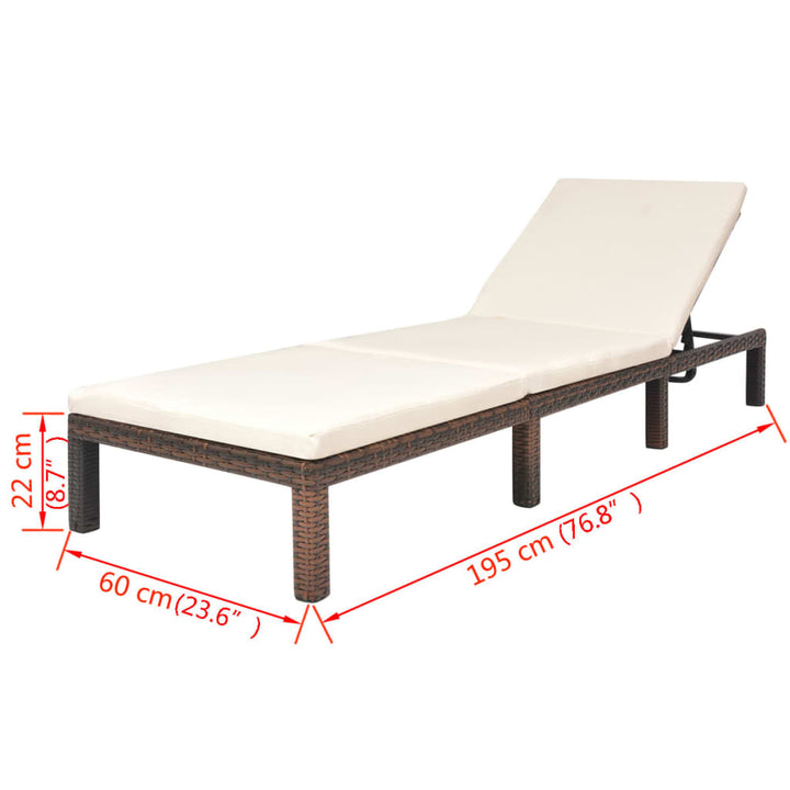 liggestol med hynde polyrattan brun
