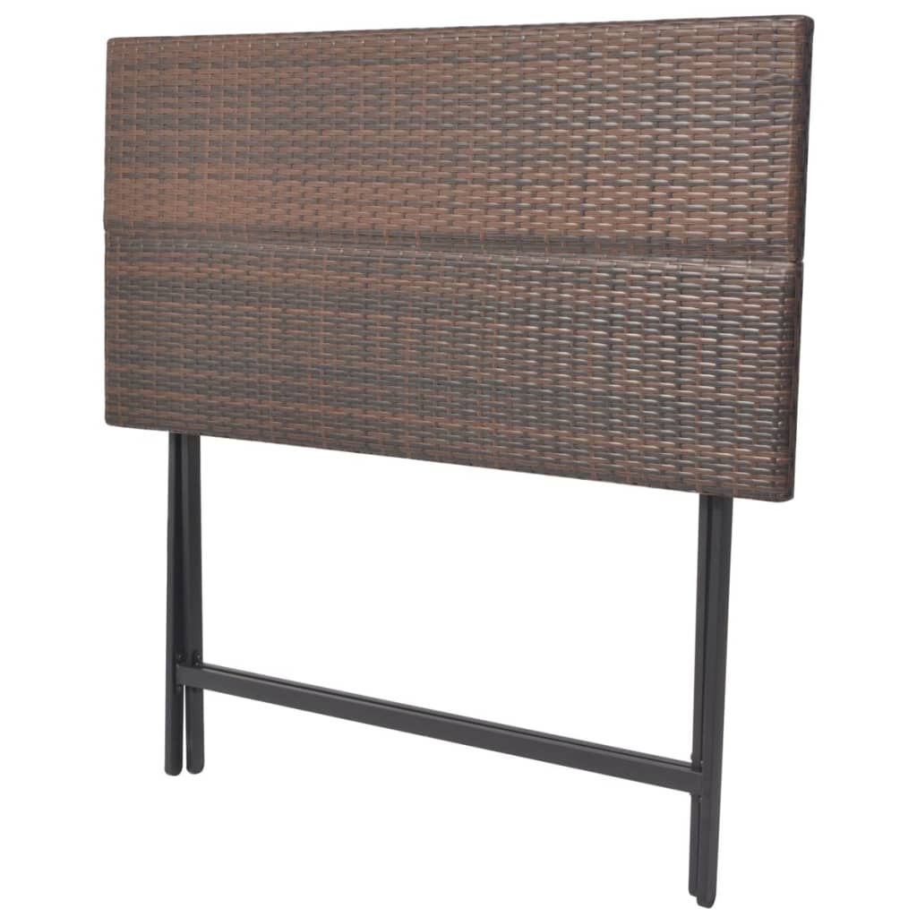 foldbart udendørs spisebordssæt 7 dele stål polyrattan brun
